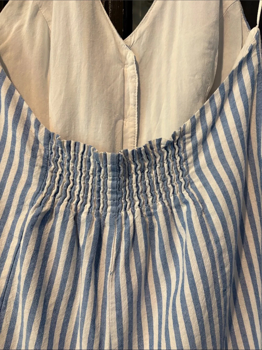 Blue & White Striped Halter Romper with Front Buttons